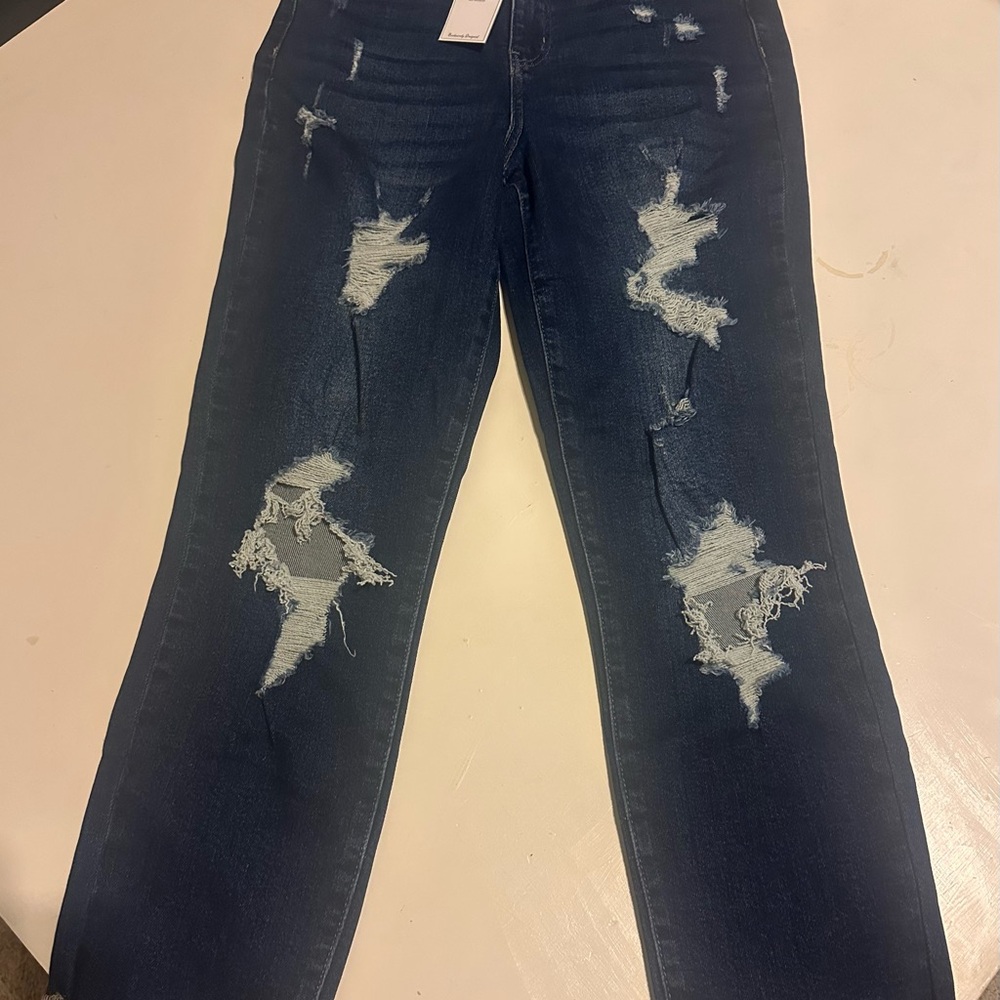 Judy Blue Dark Blue Distressed Boyfriend Jeans